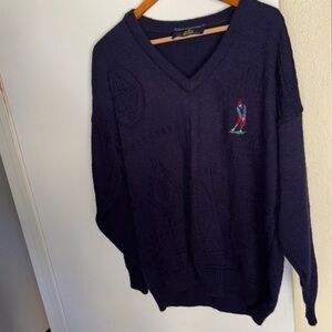 Y2K Blarney Castle Designs V-Neck Sweater Embroidered Golfer Ireland L
